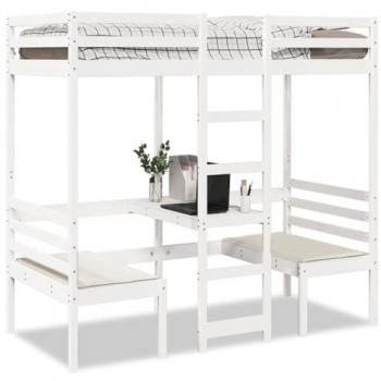 Lit mezzanine avec bureau blanc 80x200 cm en pin massif