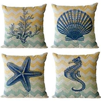 Ocean View Cotton Linen Cushion Covers – 4‑Set