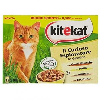 Bocconcini di Carne di Manzo e Maiale per Gatti Kitekat il Curioso Exploratore gr.100 x 12
