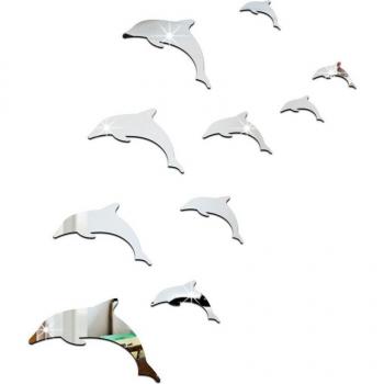 Pegatina de espejo para pared delfines, decoración 3D, 1 juego