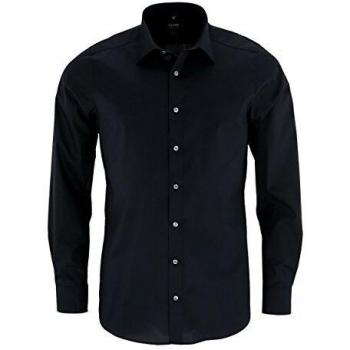 OLYMP Hemd Level Five Body Fit, Schwarz, extra lange Ärmel, 39