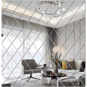 Autocollants muraux miroir 3D en acrylique, 58 pièces, Triangles en diamant, pour salle de bain