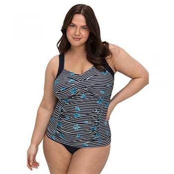 Damen Tankini-Top mit Shaping-Einsatz, marine gestreift