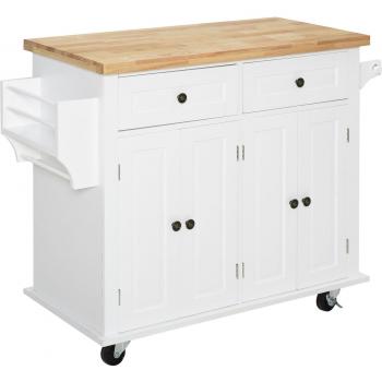 Isla de Cocina con Ruedas Homcom 111x44,5x82,5 cm Blanco