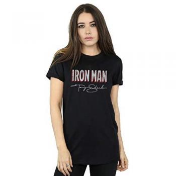 Tony Stark Black Cotton Boyfriend Top for Women