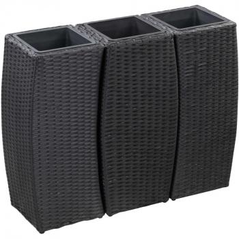 VidaXL 3-teiliges Garten-Hochbeet aus Poly Rattan in Schwarz