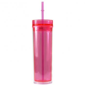 16oz Clear Plastic Insulated Tumbler with Lid and Straw