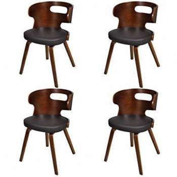 Lot de 4 chaises de salle à manger en bois courbé marron et faux cuir