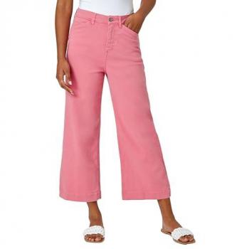 Pink Wide Leg Denim Capris – Roman Womens 3/4 Length Cotton Culottes (UK Size 20)