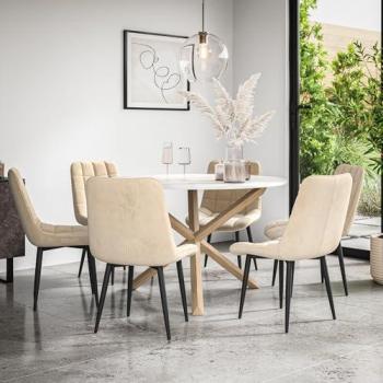 Marble Oak Dining Table + 6 Nova Velvet Chairs – Malvern Style