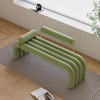 Velvet Gold Finishing Tufted Green Line Bench