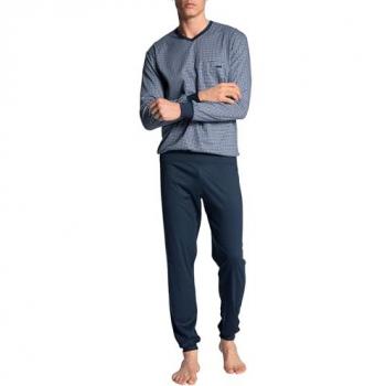 CALIDA Relax Choice Pyjama für Herren, Bündchen, Indigoblau, Baumwolle, Größe M
