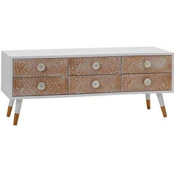 KLEE 120 cm Natural Pine Wood TV Stand White