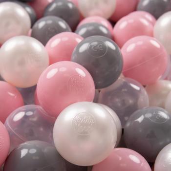 200 ∅ 7 cm Palline Morbide Colorate Per Piscina Bambini Fatto In EU, Perla/Grigio/Trasparente/Rosa Chiaro