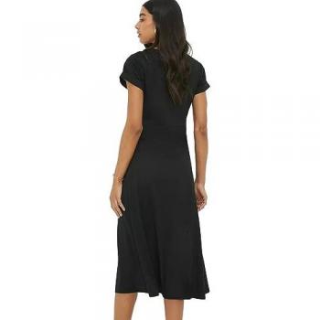Black Tie Detail Short Sleeve Midi Dress for Women