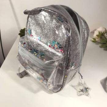 Mochila cute plateada con lentejuelas y orejas de gato para mujer