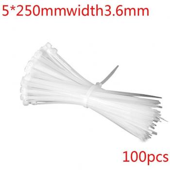100PCS Cable Wire Zip Ties, 5x250mm, White/Black