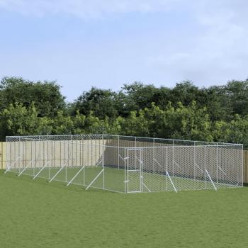 VidaXL Outdoor Dog Kennel Silver 19.7‘x45.9‘x6.6‘ Galvanized Steel