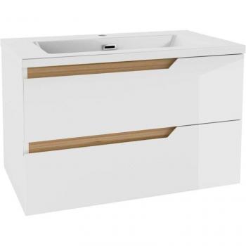 Kielle 50002S810 Oudee Mobiletto con Lavabo 80 cm – Bianco Lucido + Rovere Scuro