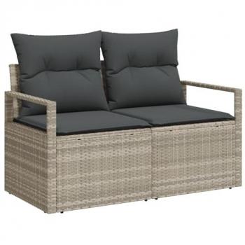 VidaXL Grey Garden Suite – 7‑Piece Poly Rattan Sofa with Cushions