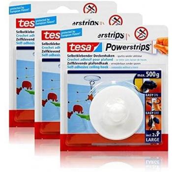 Tesa Powerstrips Ceiling Hook White 1 Hook Maximum Load 500g