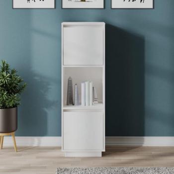 Buffet Haut en Bois Massif de Pin 38x35x117 cm pour Salon Séjour Blanc