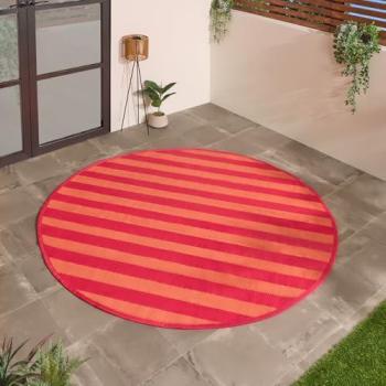 OHS Beach Breeze Waterproof Rug – Orange/Pink Striped, 170 cm Circle