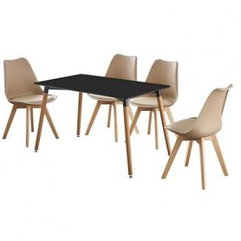 Halo Table with 4 Padded Lorenzo Chairs – Beige 5‑Pack