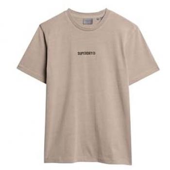Superdry Locker geschnittenes T-Shirt mit Mikro-Logo in Beige