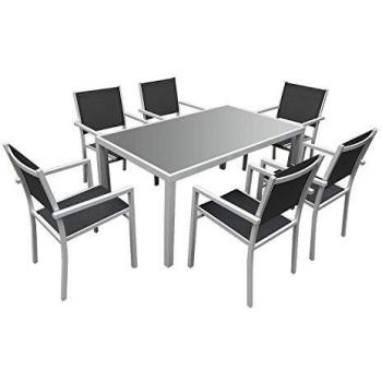 Set di mobili da giardino in alluminio bianco e textilene grigio 6 posti Bergamo