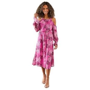 Occasion-Ready Metallic Mauve Ruffled Floral Midi Dress – Wallis – 20