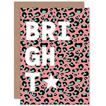 Leopard Coral & Green Bright Words Greeting Card with Envelope (Blank Inside)
