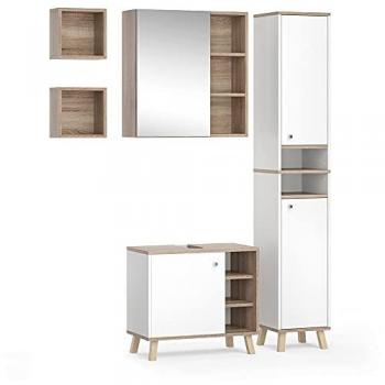 Set di Mobili da Bagno Senyo di Vicco, Bianco, 4 pezzi con armadio alto
