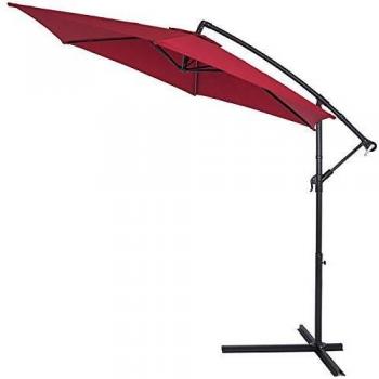 Ombrellone a Braccio da 300 a 330 cm Protezione UV30+ con Base Manovella Alluminio Idrorepellente Ombrellone da Giardino Terrazza Balcone Rosso, 300