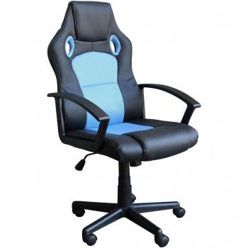 Sedia ergonomica per lavoro e gioco, combinazione pelle nero tessuto blu