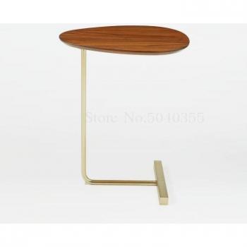 Mobile Corner Sofa Table with Wrought Iron and Solid Wood