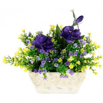 Kunstpflanze I.G.E.A. – farbiges Bouquet (gelb, violett) 30 cm Breite, 28 cm Höhe, 24 cm Tiefe