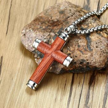 Boxed Rosewood Cross Necklace for Him