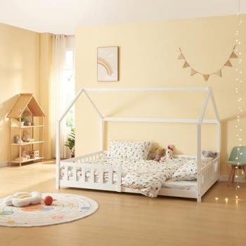 Lit cabane Hesel avec protection contre les chutes 120 x 200 cm blanc