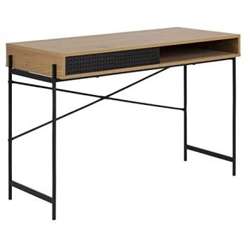 Toilinux Bureau MDF & Métal – 1 compartiment ouvert + 1 porte – Marron 110x75x50 cm