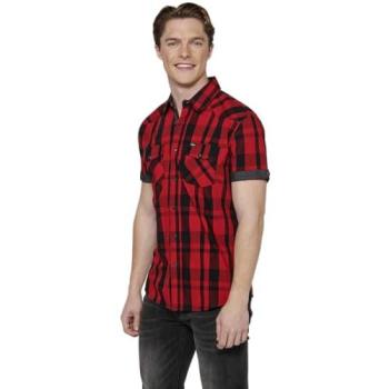 Camisa casual de cuadros rojos y negros para hombre