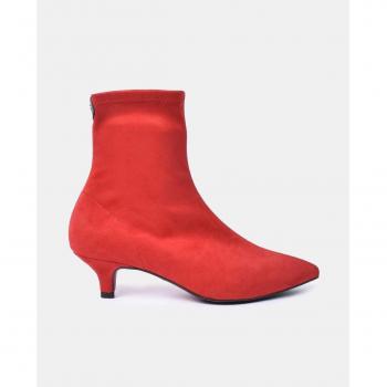 Botines de mujer en textil rojo con tacón fino