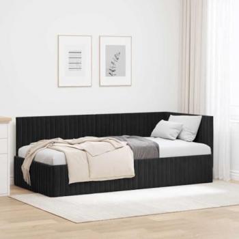 Cornice del letto ad angolo nero 90 x 200 cm in velluto