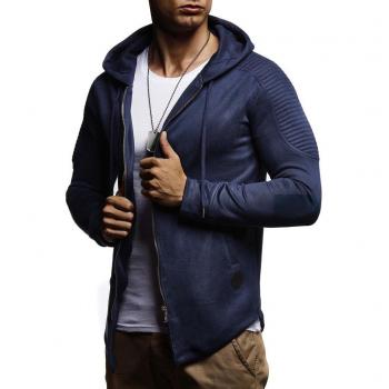 Leif Nelson Hoodie Kapuzenjacke Herren Slim Fit LN1058 Blau M