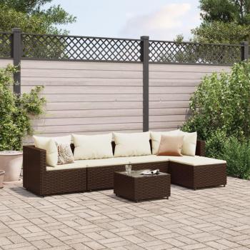 Ensemble de salon de jardin 6 pcs avec coussins marron