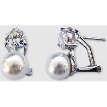 Pendientes de perla blanca y circonita Tuyó 8mm