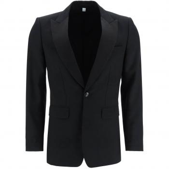 Men's Black Burberry Tuxedo Jacket with Jacquard Details Size 48