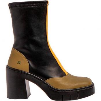 Botines de piel negro y amarillo para mujer Art