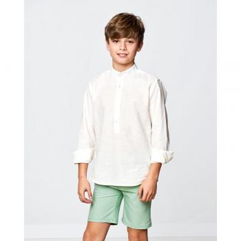 Spagnolo Camiseta Blanca de Manga Larga con Cuello Roundel