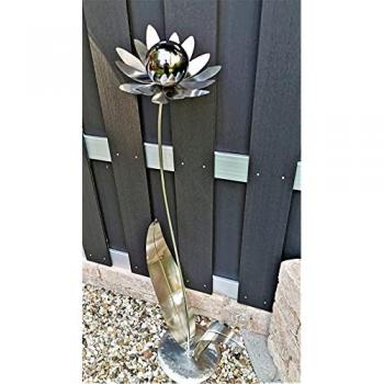 Edelstahl Gartenstecker Blume mit Kugel schwarz poliert 120 cm